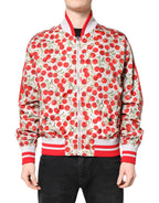 Dolce &amp; Gabbana White Cherry Print Full Zip Bomber Jacket
