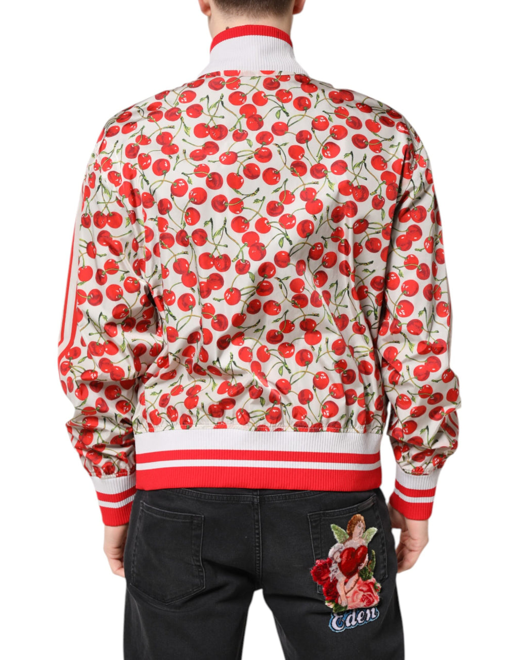 Dolce &amp; Gabbana White Cherry Print Full Zip Bomber Jacket