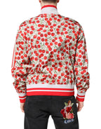 Dolce &amp; Gabbana White Cherry Print Full Zip Bomber Jacket