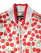 Dolce &amp; Gabbana White Cherry Print Full Zip Bomber Jacket
