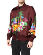 Dolce &amp; Gabbana Maroon Floral Print Full Zip Bomber Jacket