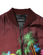 Dolce &amp; Gabbana Maroon Floral Print Full Zip Bomber Jacket