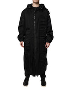 Dolce &amp; Gabbana Black Hooded Long Men Windbreaker Jacket