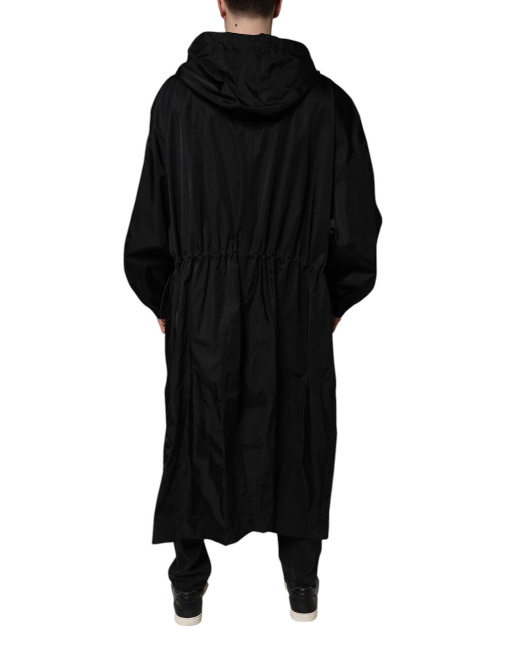 Dolce &amp; Gabbana Black Hooded Long Men Windbreaker Jacket