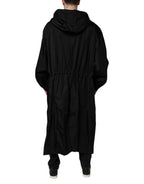 Dolce &amp; Gabbana Black Hooded Long Men Windbreaker Jacket