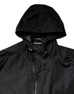 Dolce &amp; Gabbana Black Hooded Long Men Windbreaker Jacket