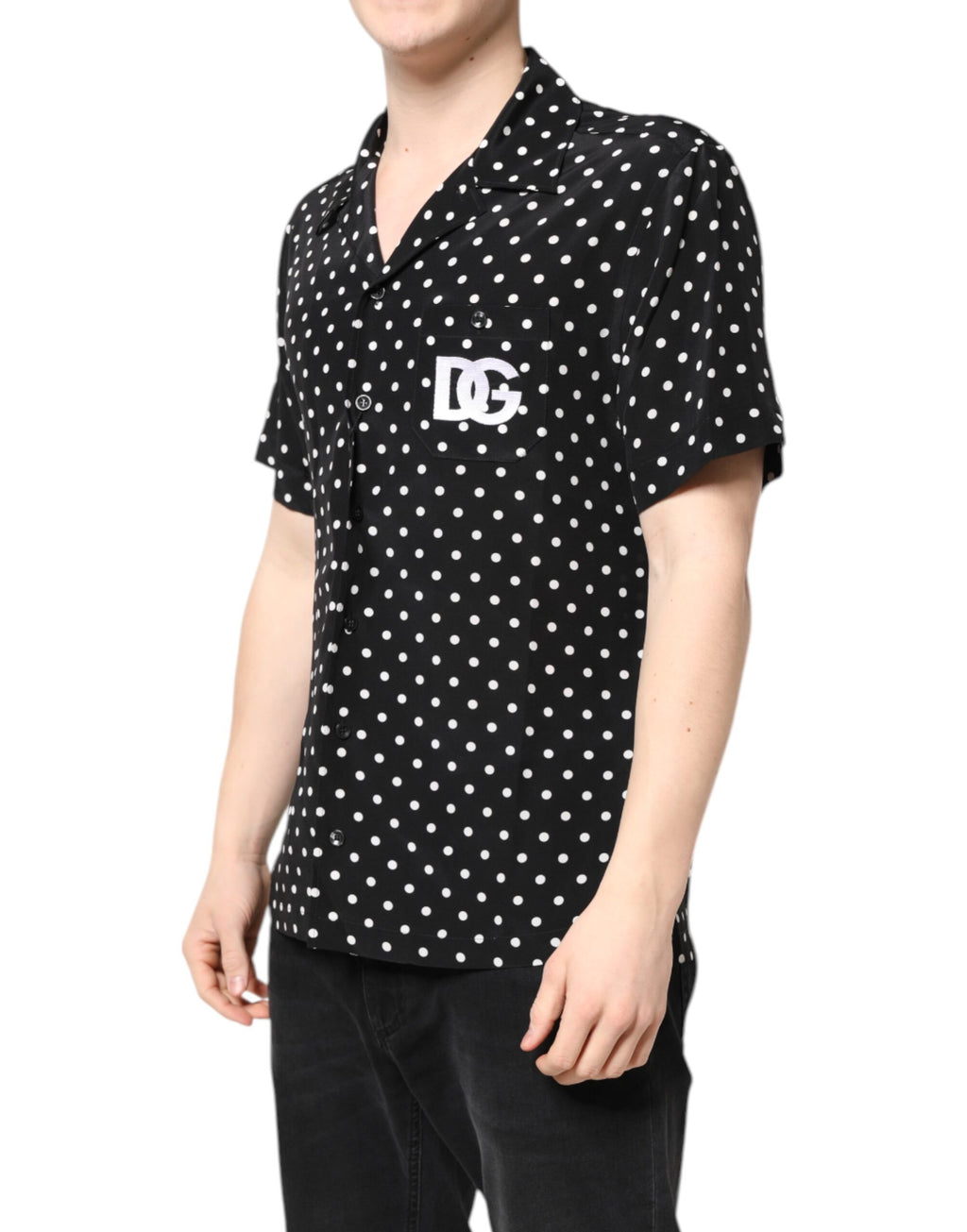 Dolce &amp; Gabbana Black Polka Dot Short Sleeves Casual Shirt
