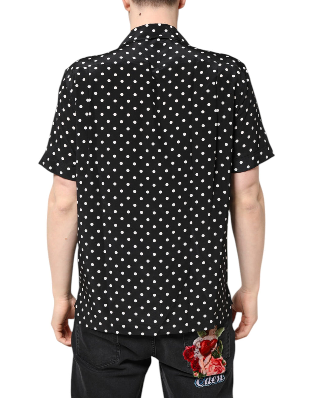 Dolce &amp; Gabbana Black Polka Dot Short Sleeves Casual Shirt
