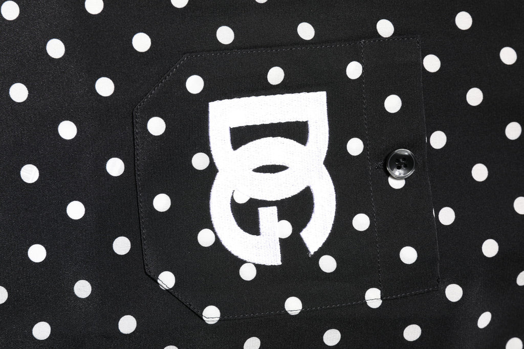 Dolce &amp; Gabbana Black Polka Dot Short Sleeves Casual Shirt