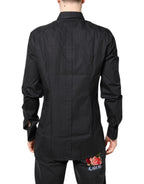 Dolce & Gabbana Black Floral Gold Cotton Dress Formal Shirt