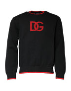 Dolce &amp; Gabbana Black Nylon DG Logo Knit Men Pullover Sweater