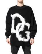 Dolce &amp; Gabbana Black Cotton Logo Print Men Pullover Sweater