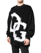 Dolce &amp; Gabbana Black Cotton Logo Print Men Pullover Sweater