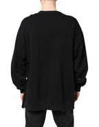Dolce &amp; Gabbana Black Cotton Logo Print Men Pullover Sweater
