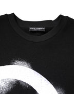 Dolce &amp; Gabbana Black Cotton Logo Print Men Pullover Sweater