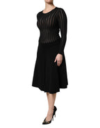 Dolce &amp; Gabbana Black Cashmere Long Sleeves A-line Midi Dress