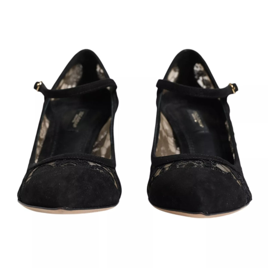 Dolce &amp; Gabbana Black Mary Jane Taormina Lace Pumps Shoes
