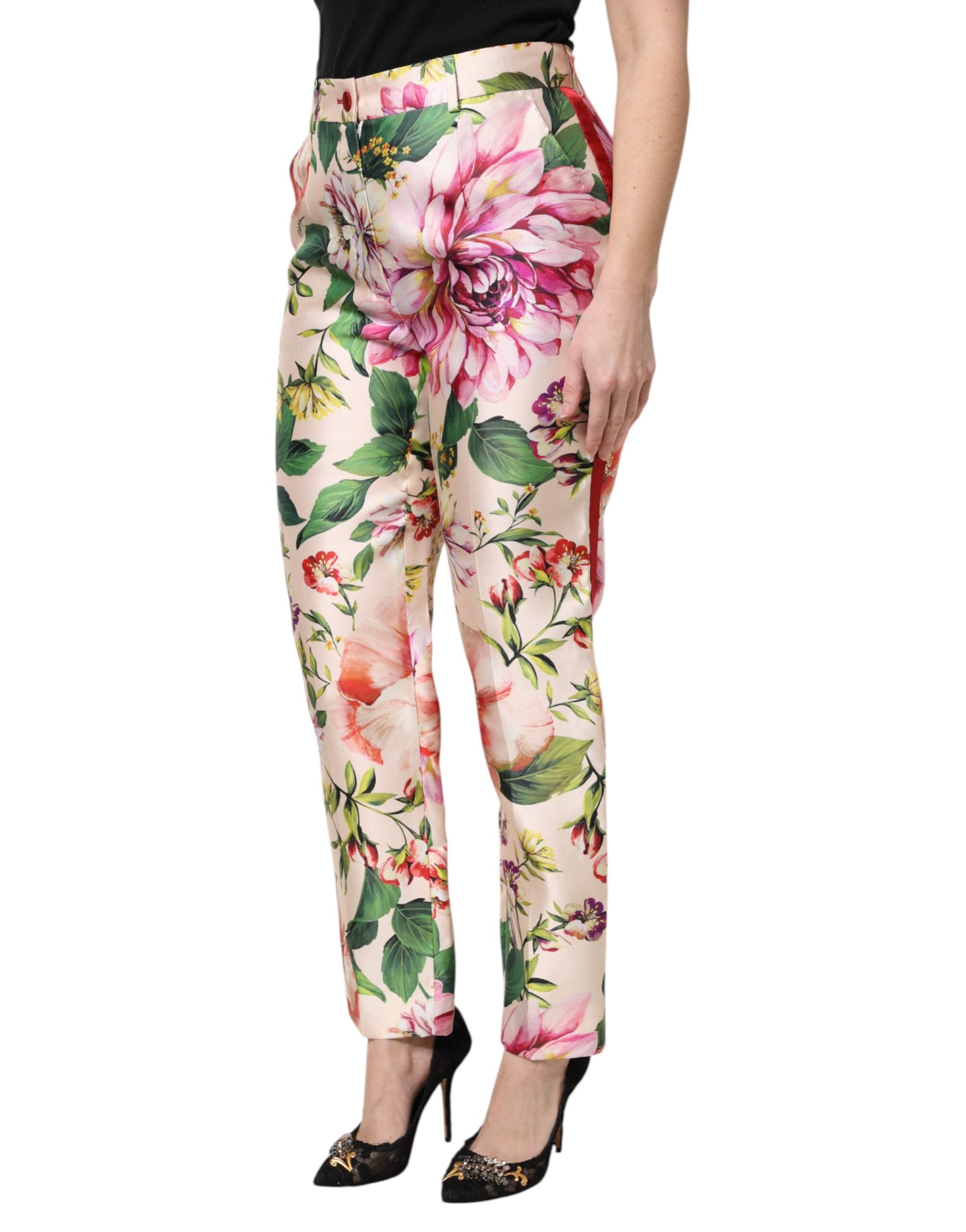 Dolce &amp; Gabbana Multicolor Floral High Waist Straight Pants