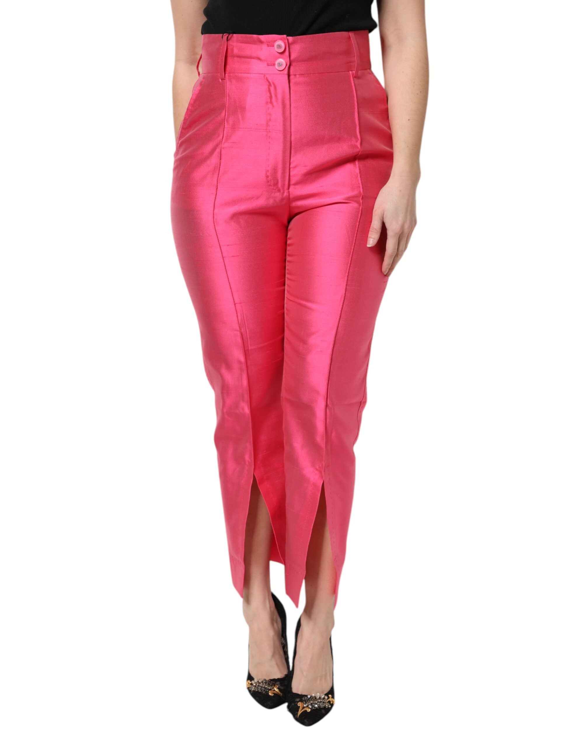 Dolce &amp; Gabbana Pink Silk High Waist Tapered Pants
