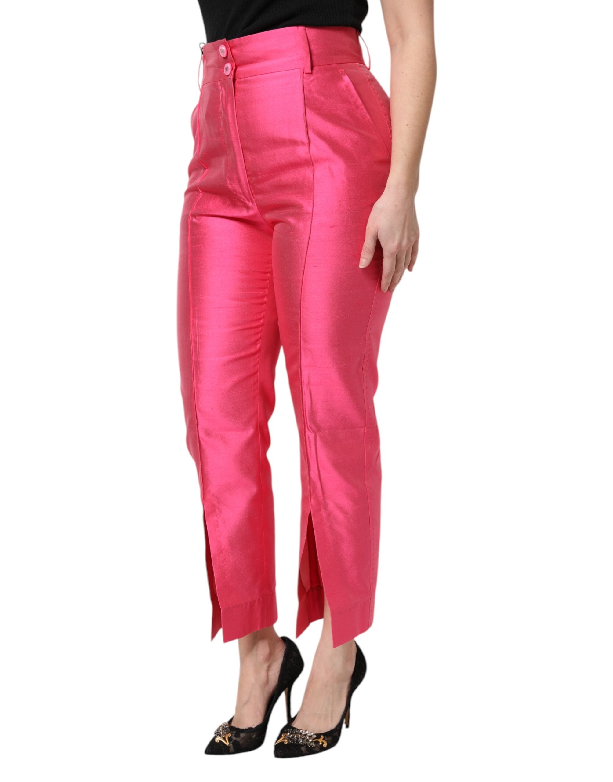Dolce &amp; Gabbana Pink Silk High Waist Tapered Pants