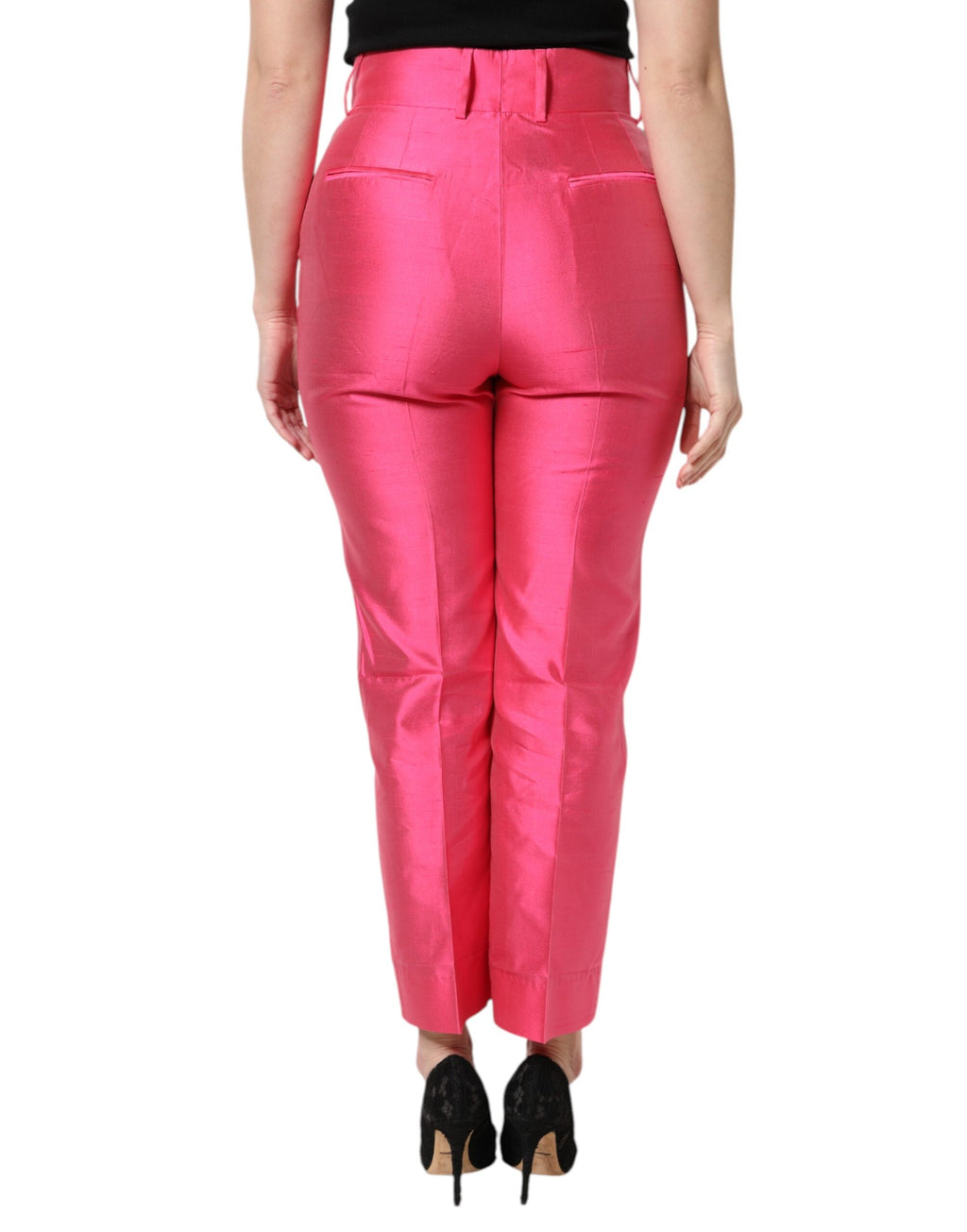 Dolce &amp; Gabbana Pink Silk High Waist Tapered Pants