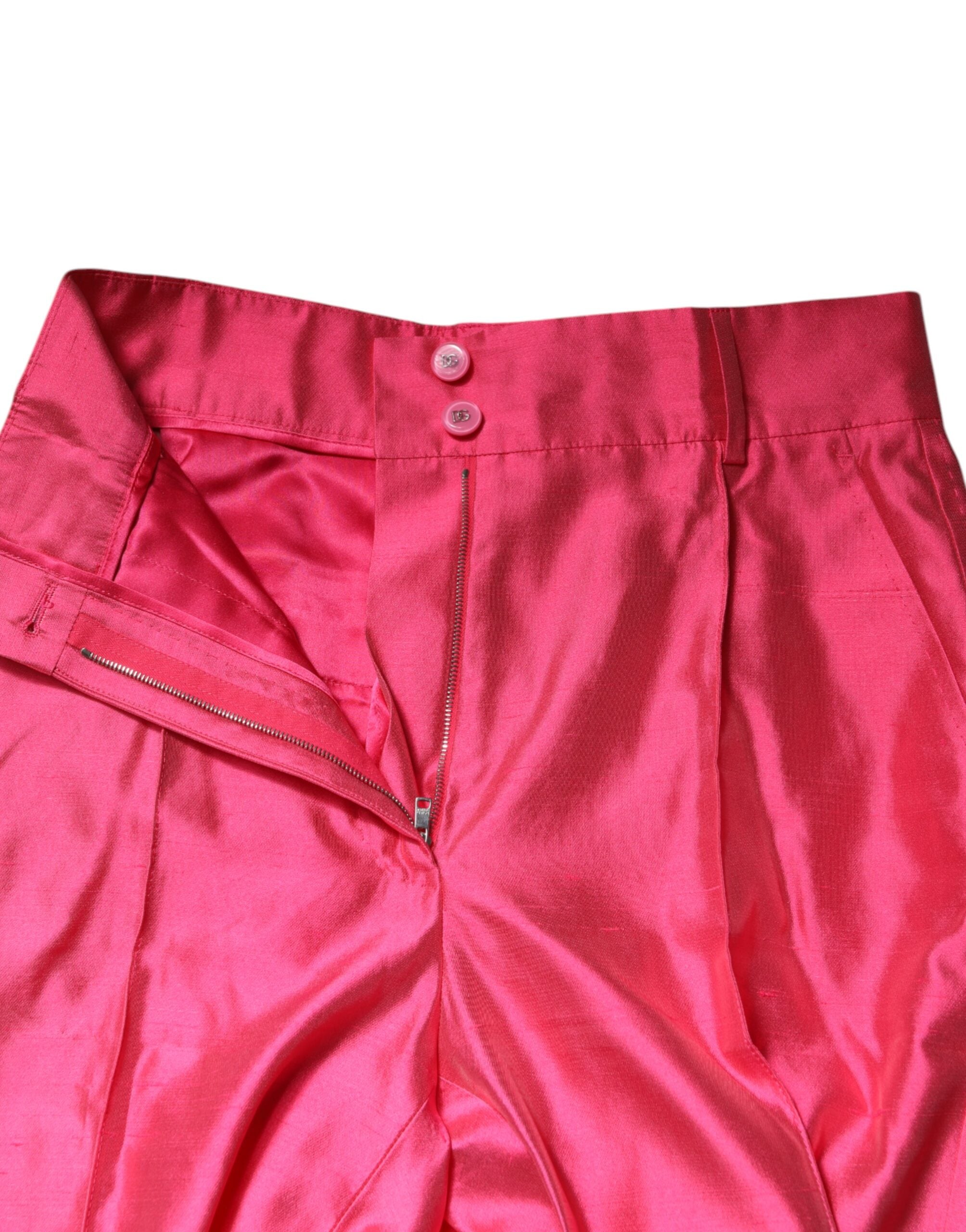 Dolce &amp; Gabbana Pink Silk High Waist Tapered Pants