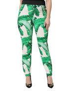 Dolce &amp; Gabbana White Green Leaf High Waist Pants