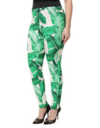 Dolce &amp; Gabbana White Green Leaf High Waist Pants