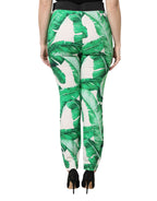 Dolce &amp; Gabbana White Green Leaf High Waist Pants