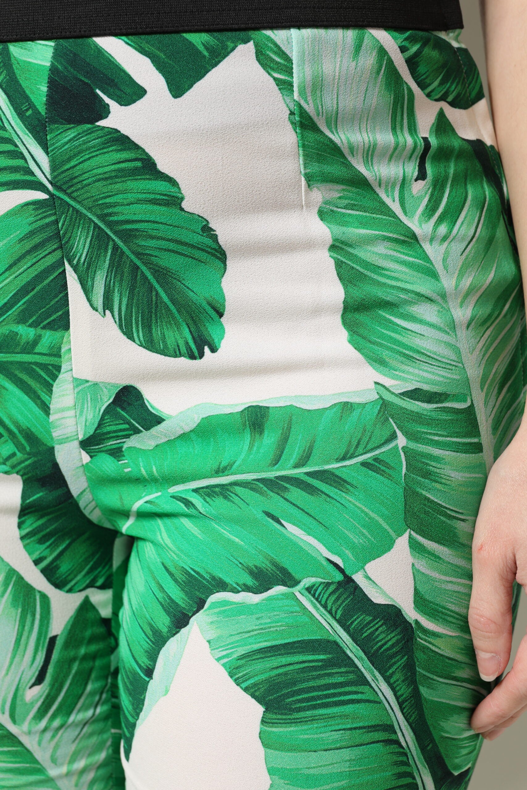 Dolce &amp; Gabbana White Green Leaf High Waist Pants