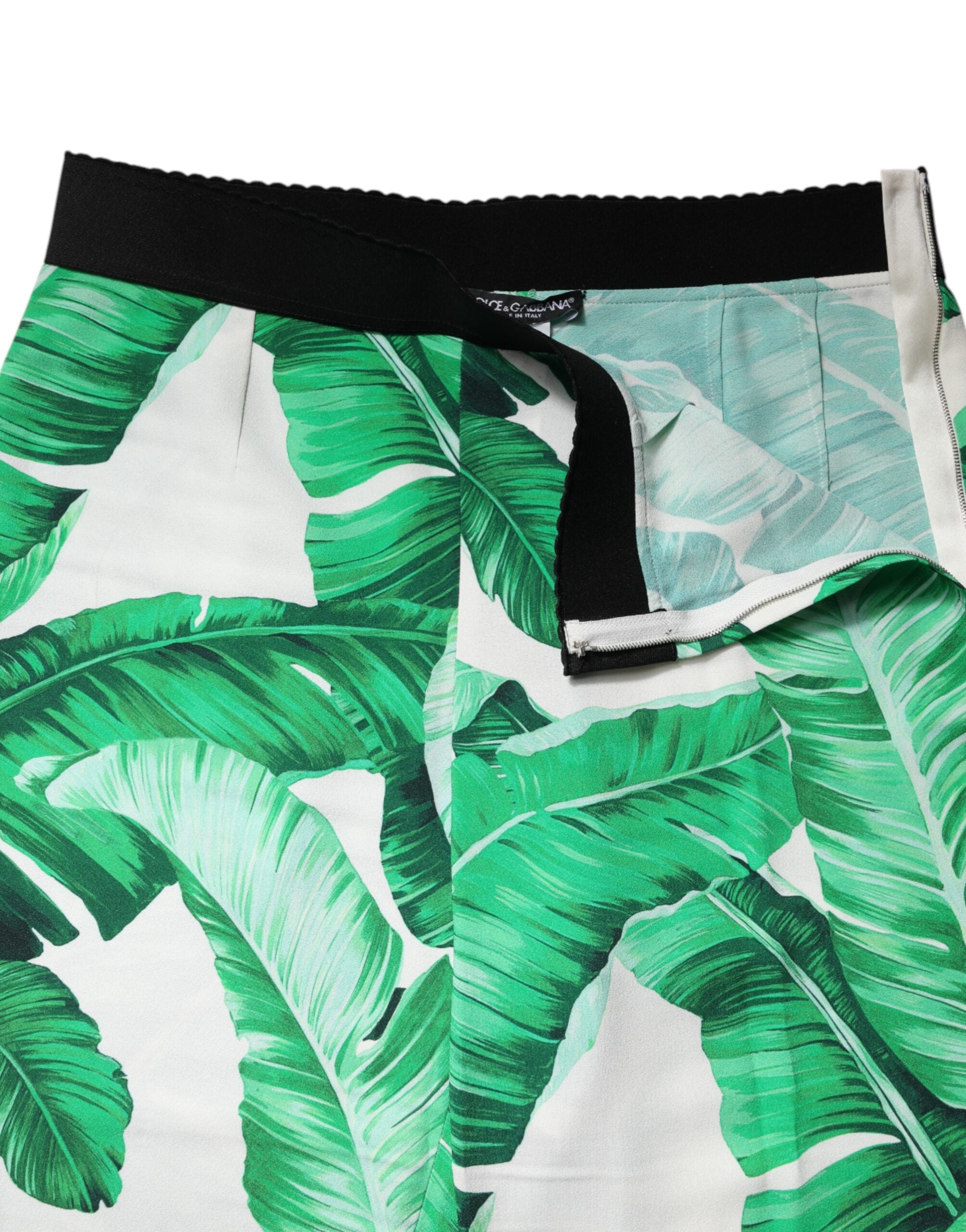 Dolce &amp; Gabbana White Green Leaf High Waist Pants