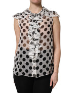 Dolce &amp; Gabbana White Black Polka Dot Cotton Sleeveless Top
