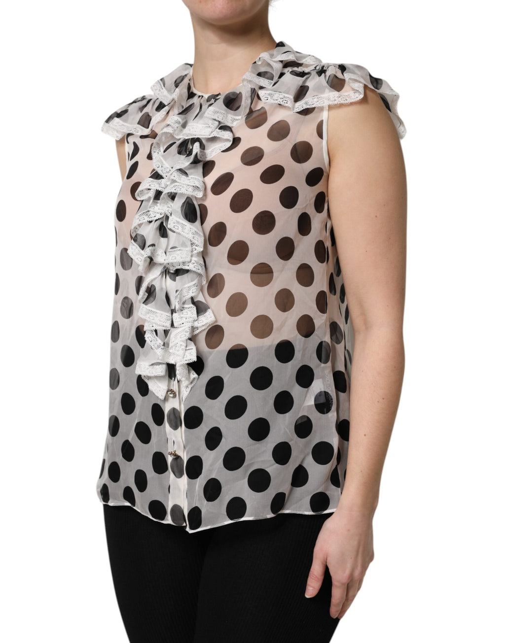 Dolce &amp; Gabbana White Black Polka Dot Cotton Sleeveless Top