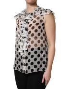 Dolce &amp; Gabbana White Black Polka Dot Cotton Sleeveless Top