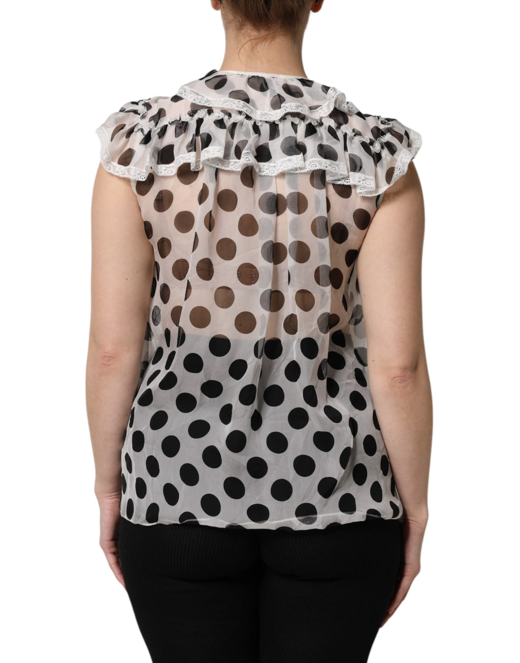 Dolce &amp; Gabbana White Black Polka Dot Cotton Sleeveless Top