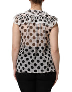 Dolce &amp; Gabbana White Black Polka Dot Cotton Sleeveless Top