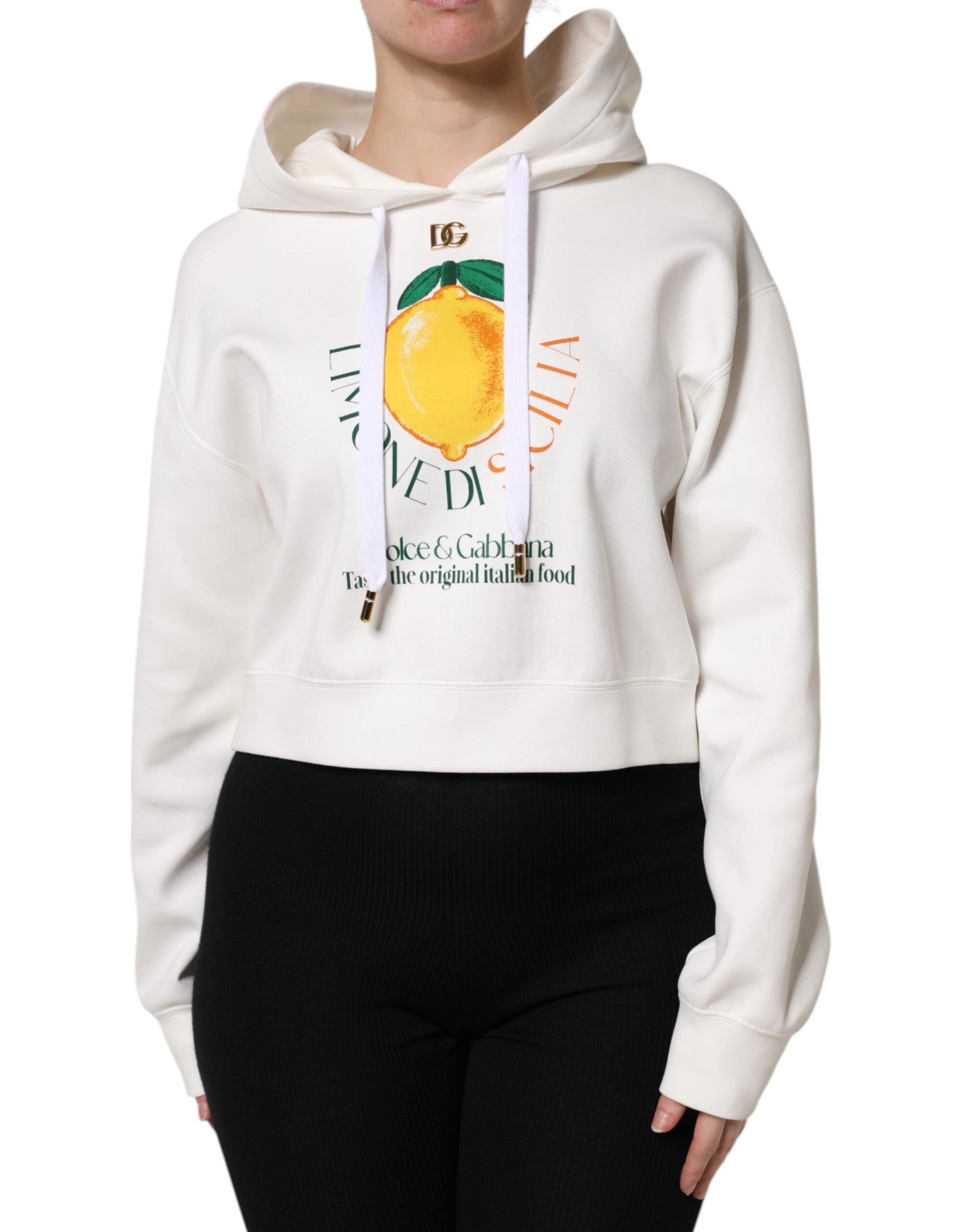 Dolce &amp; Gabbana Ivory Cotton Printed Hooded Pullover Sweater