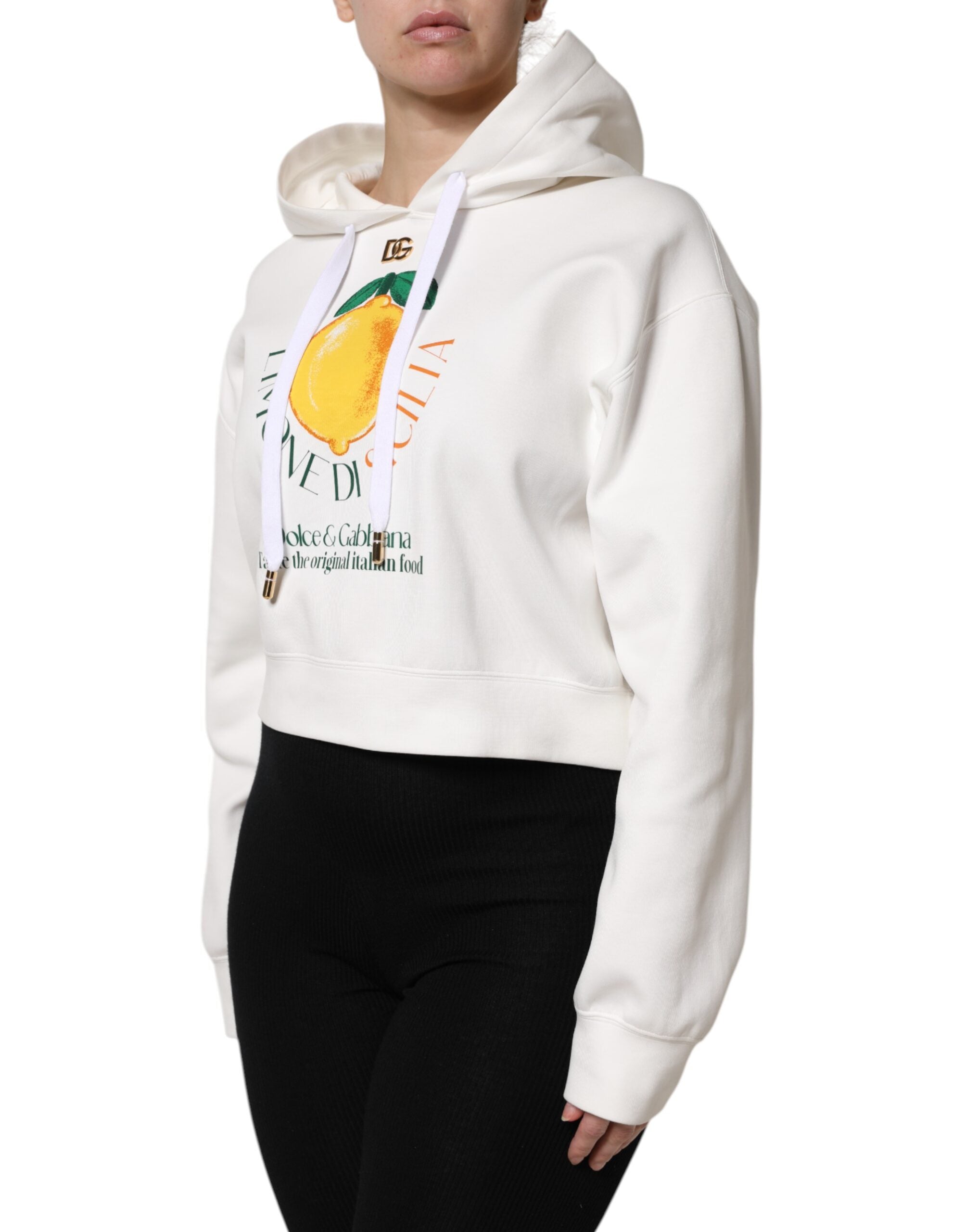Dolce &amp; Gabbana Ivory Cotton Printed Hooded Pullover Sweater