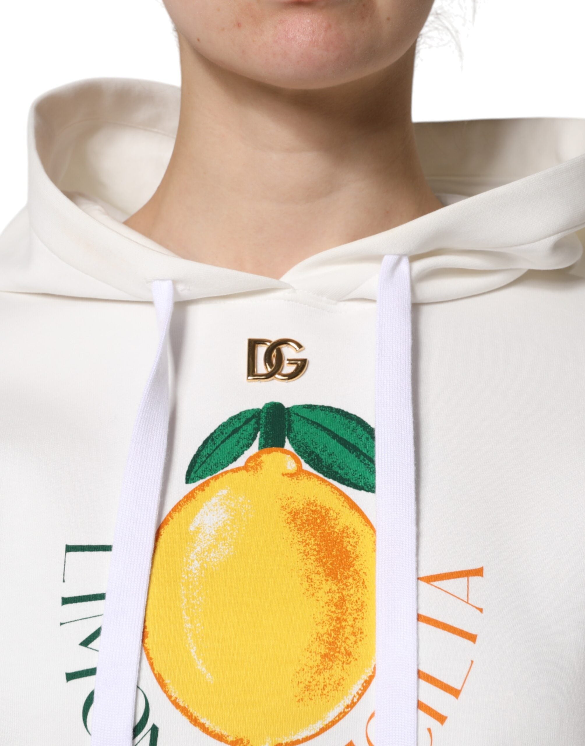 Dolce &amp; Gabbana Ivory Cotton Printed Hooded Pullover Sweater