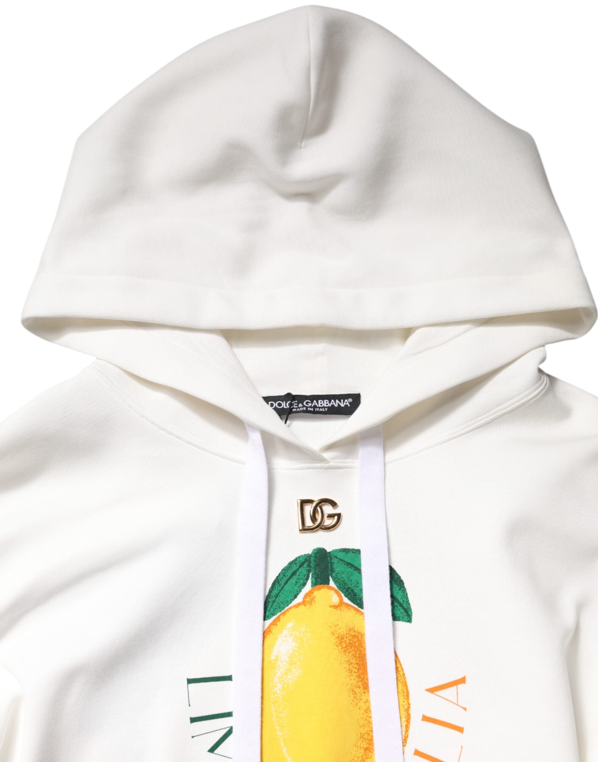 Dolce &amp; Gabbana Ivory Cotton Printed Hooded Pullover Sweater
