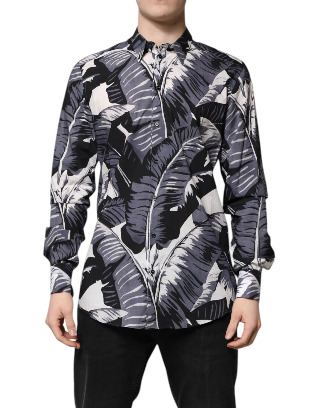 Dolce &amp; Gabbana Multicolor GOLD Cotton Banana Leaf Print Shirt