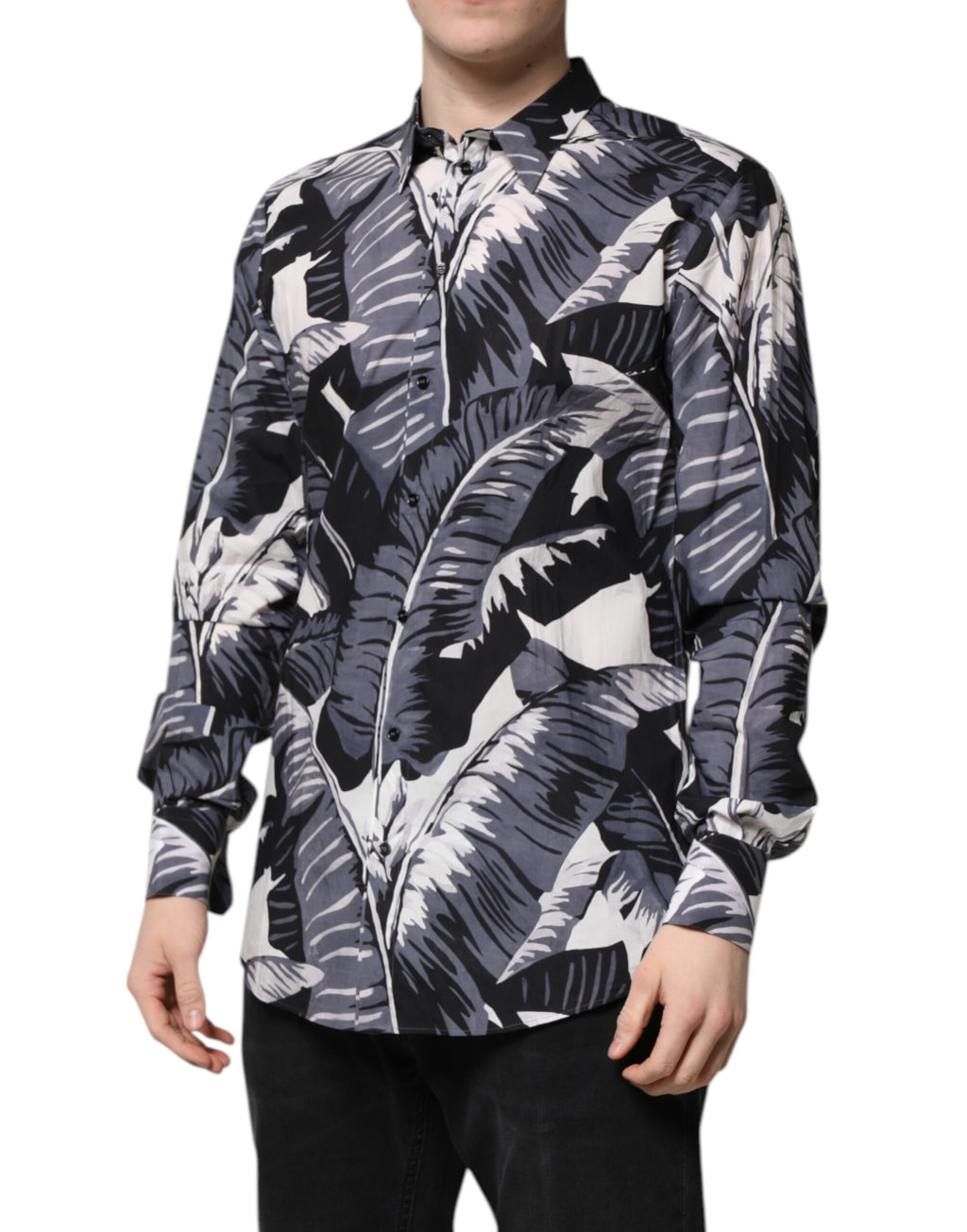 Dolce &amp; Gabbana Multicolor GOLD Cotton Banana Leaf Print Shirt