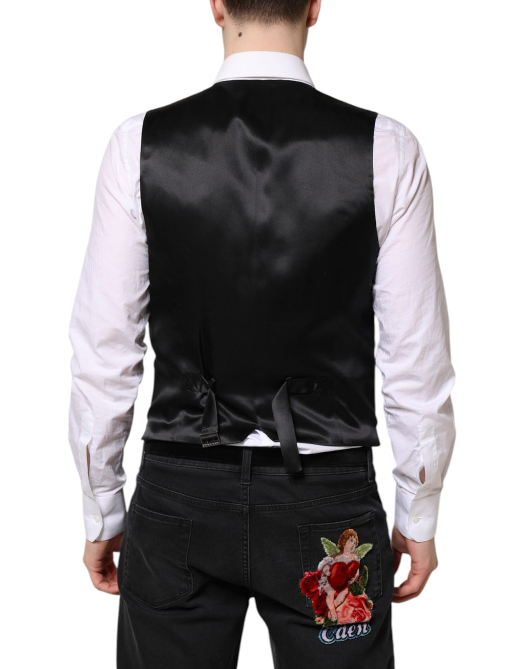 Dolce &amp; Gabbana Black Wool Waistcoat Dress Formal Vest