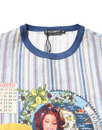 Dolce &amp; Gabbana Multicolor Striped Pin Up Linen Round Neck T-shirt