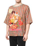 Dolce &amp; Gabbana Multicolor Striped Graphic Linen Round Neck T-shirt