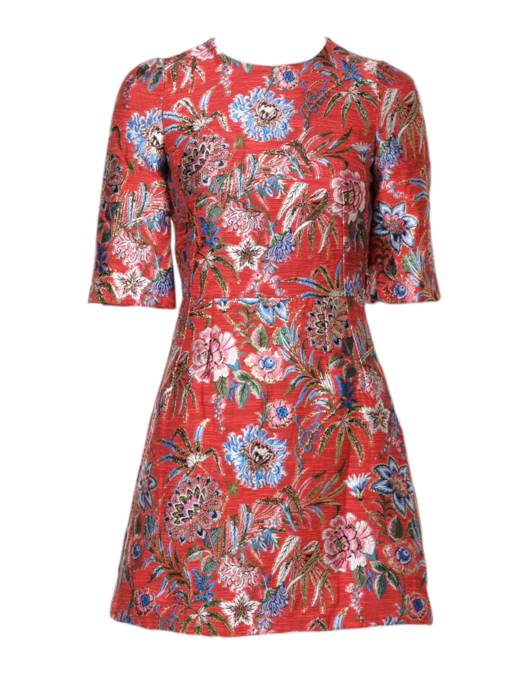 Dolce &amp; Gabbana Red Floral Jacquard A-line Mini Dress