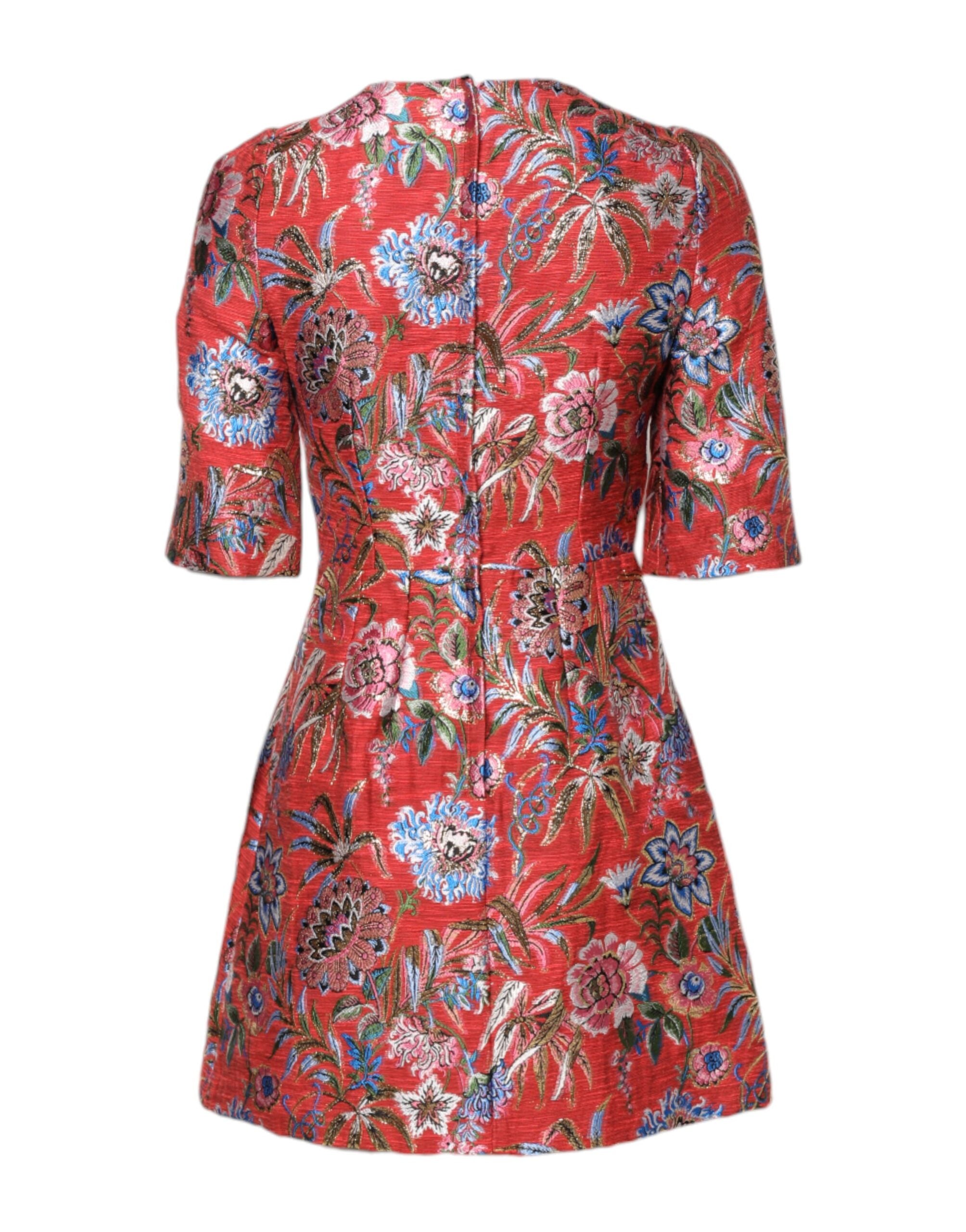 Dolce &amp; Gabbana Red Floral Jacquard A-line Mini Dress