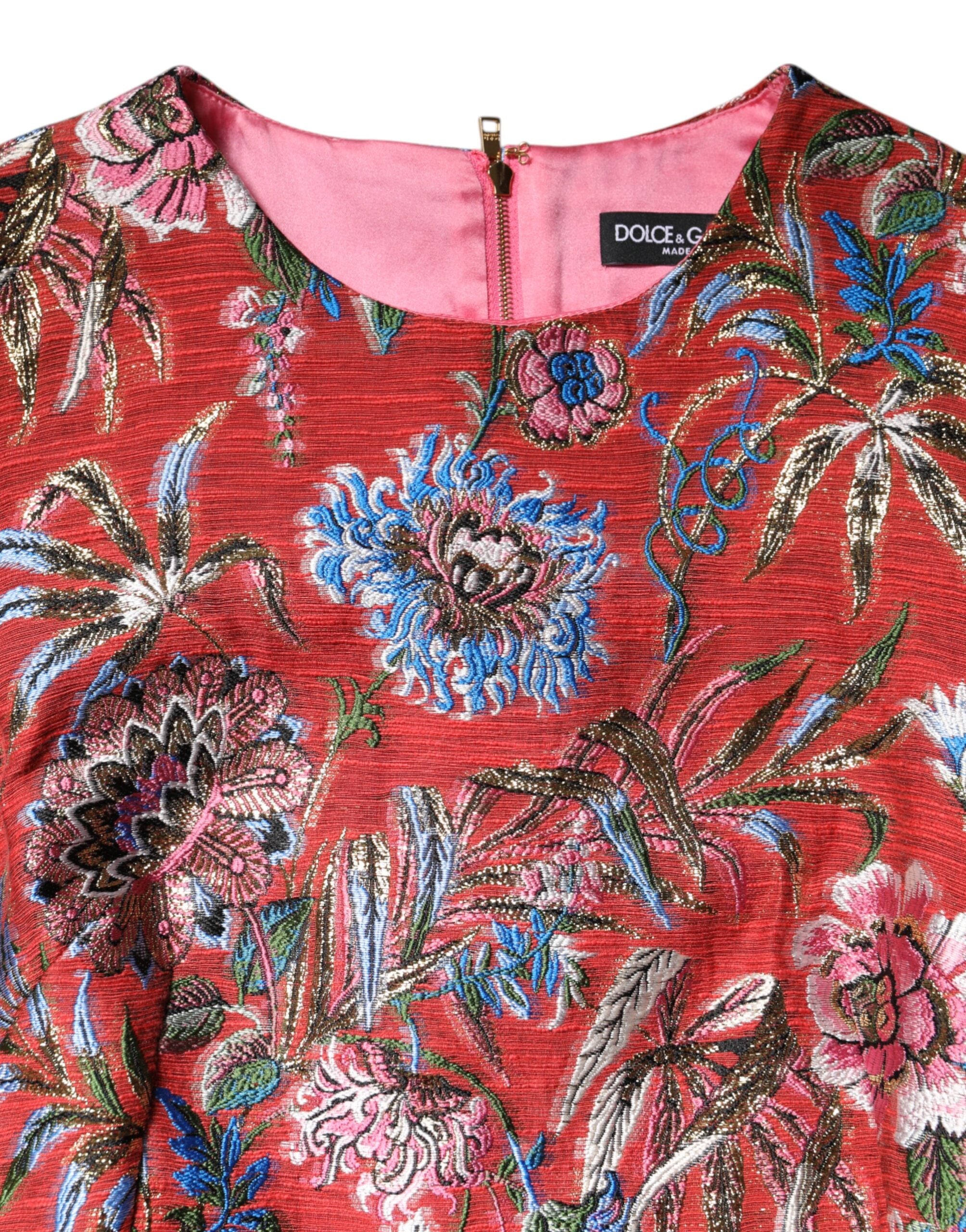 Dolce &amp; Gabbana Red Floral Jacquard A-line Mini Dress