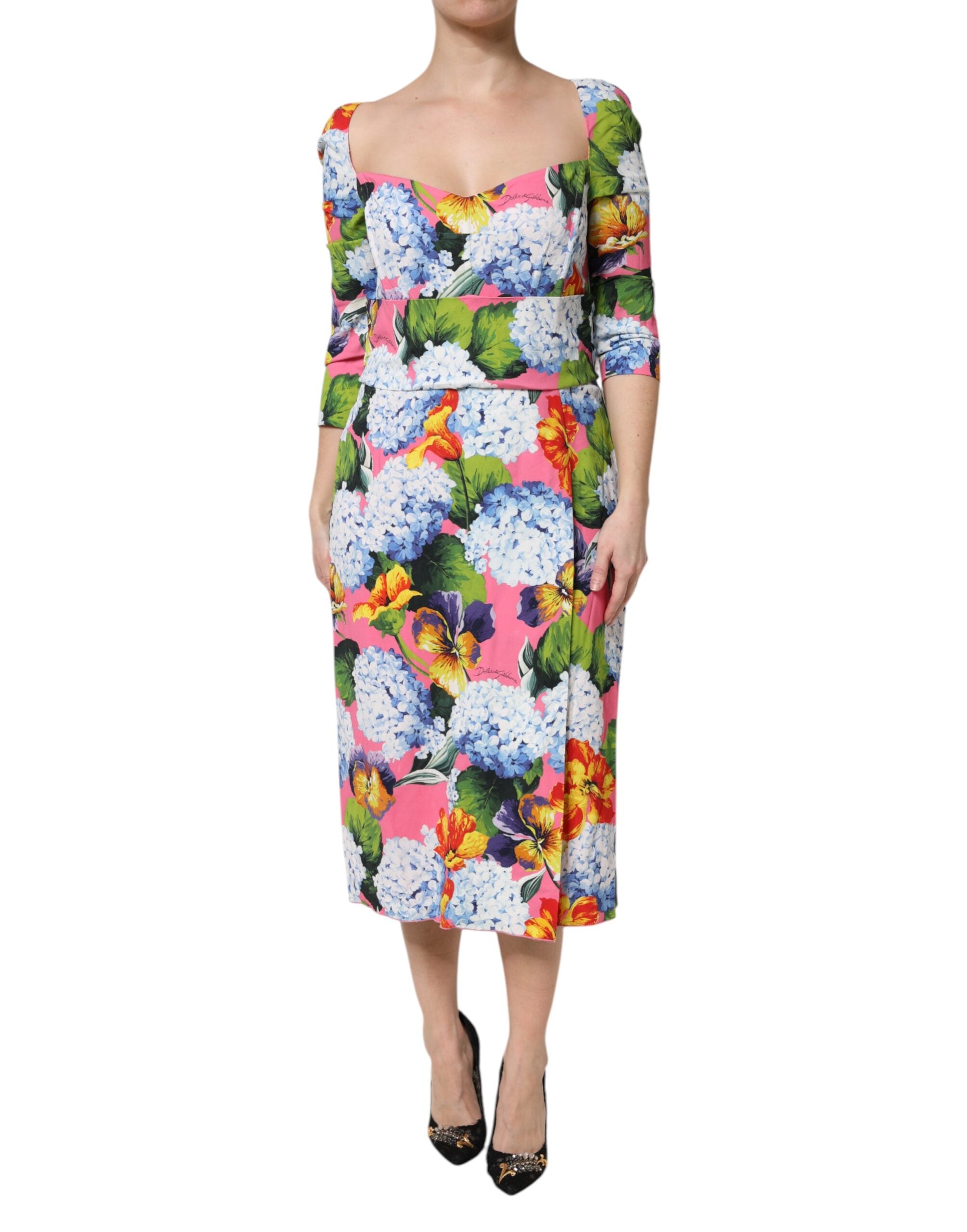 Dolce &amp; Gabbana Multicolor Floral Pleated Sheath Midi Dress