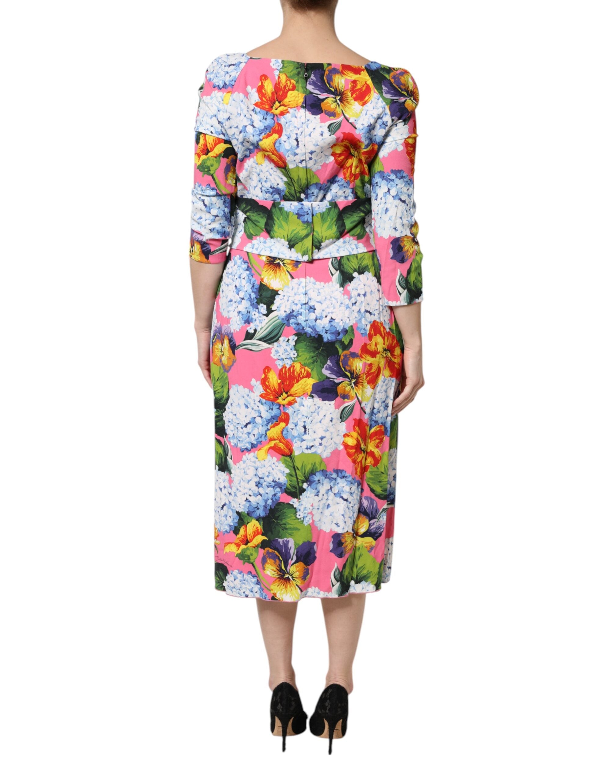 Dolce &amp; Gabbana Multicolor Floral Pleated Sheath Midi Dress